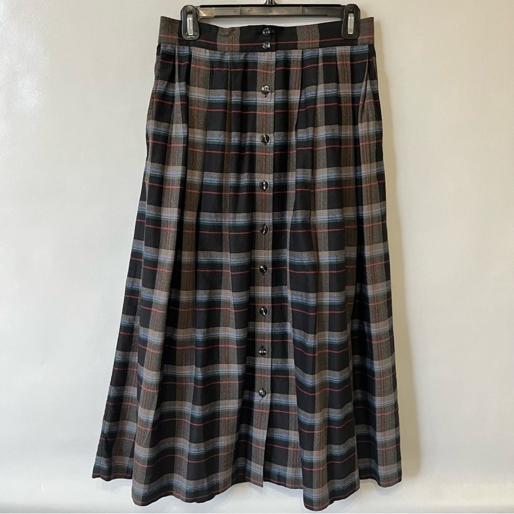Vintage New Mints Plaid Long Sleeve Shirt & Matching MIDI Button Front S…